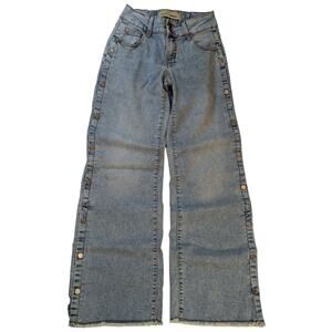 Women's Side Snap Jeans Size 1 Wide Leg Raw Hem Basketball Sports Y2K